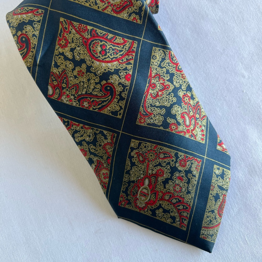 Vintage GRODINS Blue Red Paisley Silk Handmade in Spain Fatty Tie